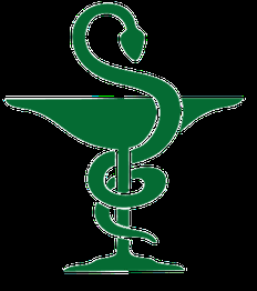 Símbolo verde de farmacia: copa con serpiente enrollada.