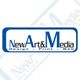 Logo mit der Aufschrift "New Art & Media" in Blau, darunter "Design : Print : Web".