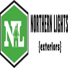 Logo of Northern Lights Exteriors with green hexagon and house icon.