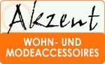 Logo mit Text "Akzent" und "Wohn- und Modeaccessoires" auf weißem und orangenem Hintergrund.