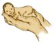 Eine Zeichnung von einem Baby, das sicher in zwei Händen liegt.