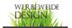 Text "WERBE WEIDE DESIGN" über grünen Grashalmen.