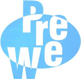 Blauer und weißer "PreWe"-Schriftzug in einem ovalen Hintergrund.