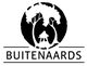 Logo van "Buitenaards" met bomen, een huisje en zwarte achtergrond in cirkelvorm.