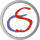 Logotipo con letras "S" en color rojo y azul, dentro de un círculo gris.