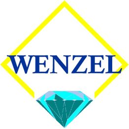 "Wenzel-Logo mit gelbem Raute und blauem Schriftzug, darunter ein stilisierter blauer Diamant."