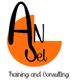 Logo con las letras "AnSel" en negro sobre un círculo naranja. Texto: "Training and Consulting".
