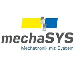Logo von mechaSYS: Mechatronik mit System, mit gelbem und blauem Design-Element.