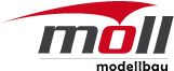 Logo mit rotem Schwung und Schriftzug "moll modellbau".