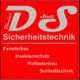Rotes Logo der Firma "Daniel Stoll Sicherheitstechnik" mit Dienstleistungen wie Fensterbau.