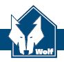Blau-weißes Wolfslogo in einem Hausumriss, mit dem Schriftzug "Wolf".