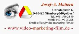 Visitenkarte mit Firmenlogo, Adresse, Telefonnummer und E-Mail von Josef-A. Mattern in Nürnberg.