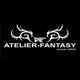 Schwarzes Logo mit weißem Text: "Atelier-Fantasy, since 1994", verziert mit Fantasiedesigns.