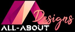 Logo mit Text "All-About Designs" in rosa und weiß auf schwarzem Hintergrund.