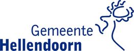 Logo van Gemeente Hellendoorn met blauwe tekst en abstracte tekening van een zon of bloem.