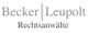 Logo: Becker Leupolt Rechtsanwälte, moderne Schriftart mit vertikaler Linie in der Mitte.