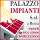 Immagine di un logo con pannelli solari e testo "PALAZZO IMPIANTI S.r.l. a Roma".