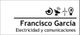Logotipo de "Francisco García," electricidad y comunicaciones, con íconos de energía y tecnología.