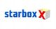 Logo mit blauem Schriftzug "starbox" und einem roten "X" neben einem grauen Würfel.
