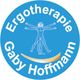 Blaues Logo mit der Aufschrift „Ergotherapie Gaby Hoffmann“ und Zeichnung des Vitruvianischen Menschen.