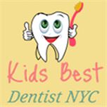 Smiling tooth with a toothbrush promotes "Kids Best Dentist NYC" on a yellow background.