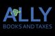 "Logo: 'ALLY BOOKS AND TAXES' with a cartoon calculator in place of the 'A's crossbar."