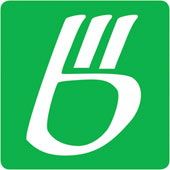 Grünes Quadrat mit stilisiertem, weißem „b“ darauf.