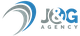 Logo der J&G Agency mit blauen und grauen abstrakten Wellen.