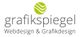 Logo von "grafikspiegel" mit grünem Symbol, Text: "Webdesign & Grafikdesign".