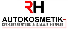 Logo mit "RH Autokosmetik" und Text "KFZ-Aufbereitung & S.M.A.R.T-Repair" in Schwarz und Rot.