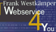 Text-Logo: "Frank Westkämper Webservice 4 You" mit Binärcode-Hintergrund in Blau und Schwarz.