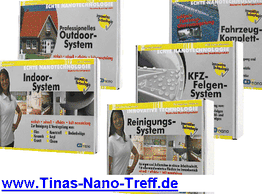 Verschiedene Verpackungen von Reinigungssystemen mit Nanotechnologie, Link: www.Tinas-Nano-Treff.de
