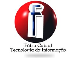 Logotipo com a letra "F" em azul sobre fundo vermelho, texto: Fábio Cabral Tecnologia da Informação.