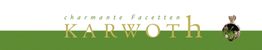 Banner mit Text "Charmante Facetten KARWOTH" auf grün-weißem Hintergrund und einem Schmuckstück.