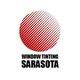 Red striped circle above text reading "Window Tinting Sarasota".