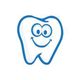 Smiling cartoon tooth with eyes outlined in blue.