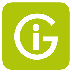 Grünes Quadrat mit weißen Buchstaben "iG" in der Mitte.