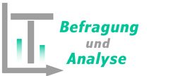 Logo mit Text "Befragung und Analyse" und einem stilisierten Diagramm mit Pfeil.