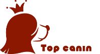 Silhouette d'un chien avec couronne rouge, texte "Top canin" en dessous.