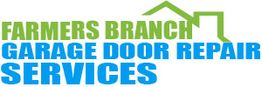 "Farmers Branch Garage Door Repair Services logo with green roof outline."
