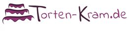 Logo mit lila Schrift "Torten-Kram.de" und einer dreistufigen Torte links daneben.