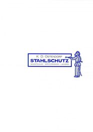 Logo mit Bauarbeiter, Text "K. D. Ostendorf Stahlschutz", und Dienstleistungen unten.
