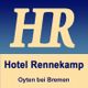 Logo des Hotels Rennekamp in Oyten bei Bremen, mit großen Buchstaben "HR" oben.