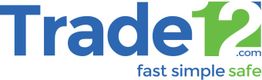 Logotipo da Trade12 com as palavras "fast simple safe" em azul e verde.