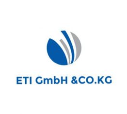 Logo von ETI GmbH & CO. KG mit blau-grauem Kreis und stilisierten Streifen.