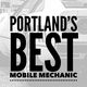 "Portland's Best Mobile Mechanic" text over a car background in black and white.