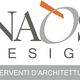 Logo di "NAOS Design" con sottotitolo "Interventi d'architettura" su sfondo grigio.