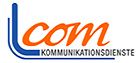 Logo mit Text: "Lcom Kommunikationsdienste" in Blau und Orange.