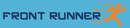 Logo with "Front Runner" text and an orange running figure on a blue background.