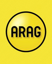 Gelbes rundes Logo mit dem schwarzen Schriftzug "ARAG" auf gelbem Hintergrund.